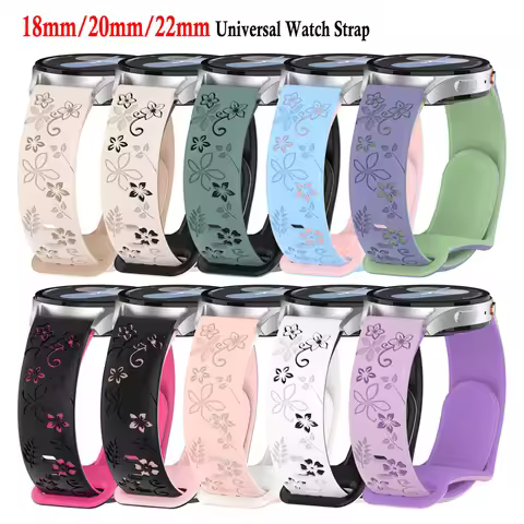 3D Silicone Watch Band Strap 18mm 20mm 22mm Carved Flowers Quick Release Smart Watch Strap for HUAWE