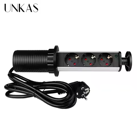 16A PULL POP UP 3 Power EU Socket New Black Color Port Kitchen Table Desktop Sockets Retractable Cou