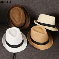 JUSTO Straw Panama Cap Fashion Gangster Cap Beach Jazz Dress Hat