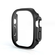 Apple Watch Ultra 49mm蘋果智能手錶保護貼 2合1鋼化玻璃外殼一體化保護貼(黑色)