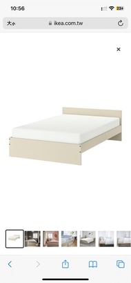 IKEA 床架, GURSKEN 雙人床框附床頭板, 淺米色, 附luröy床底板條, 產品編號  794.086.66