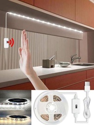 1入組智能LED紅外感應燈條，手掃動態感應調光開關，1m/2m/3m/5m長，USB供電DC5v，暖白/冷白，60/120/180/300 LEDs，適用於廚房/壁櫥/臥室裝飾/床頭照明。