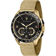 (Real Photo)Original Maserati Traguardo Black Dial Gold Strap Men'sWatch Jam Tangan Lelaki