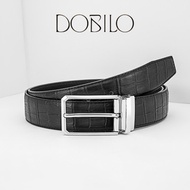 DOBILO DL8 men's crocodile-patterned cowhide belt with anti-rust metal buckle, free carrying case, p