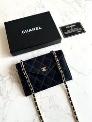 絕版中古包 Chanel 黑色絲絹水鑽斜背包 單肩包 錢包 側背包 中古
