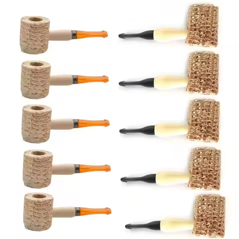 5PCS/Lot Natural Corn Cob Tobacco Pipe S/M Size 85mm/100mm with Yelle Acrylic Mouthpiece Wooden Corn