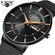 Mens นาฬิกา LIGE Luxury กันน้ำ Ultra Thin นาฬิกาวันที่สายคล้องคอผู้ชาย Casual Quartz นาฬิกาผู้ชายกีฬานาฬิกาข้อมือนาฬิกา