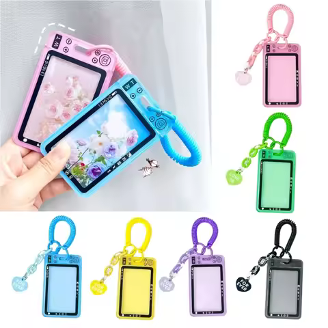 Photocard Holder with Pendant and Retractable Spring Coil Keychain Water Resistant Card Holder Sleev