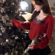 Maozhuxia Ngày Valentine áo len màu Đỏ đỏ dệt năm mới