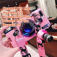 Case For Huawei P10 Lite Huawei P10 Plus Huawei P9 Plus Huawei P10 Huawei P9 Retro Camera lanyard Casing Grip Stand Holder Silicon Phone Case Cover With Camera Doll