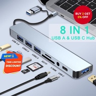 USB Hub 3.0 Aluminum 8 in 2 Splitter USB3.0 Type C TF SD Card Reader 3.5mm for PC Laptop Tablet