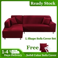 (2 Pcs Sofa Cover Sets) L Shaped Sofa Cover Sets Stretchable Sofa Cover Armrest Sofa Slipcover with 2 Pcs Pillowcase