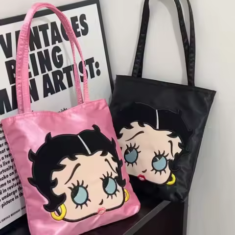 Kawaii Betty Boop Shoulder Bag Anime Cartoon Vintage Style Outdoor Beach Leopard Print Printed Large