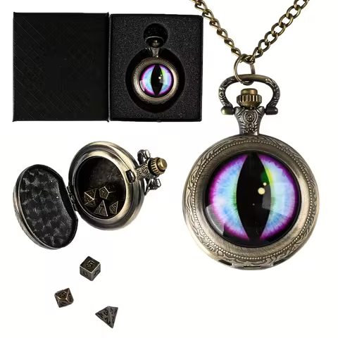 7pcs DND Mini Dice Set With Pocket Watch Shell Portable Polyhedral Metal Dice Perfect for Dungeons a