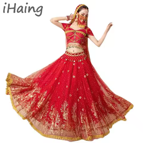 Women Festival Halloween Cosplay Belly Dance Top Dress Adult Indian Arab Jasmine Sari Fantasy Rave B