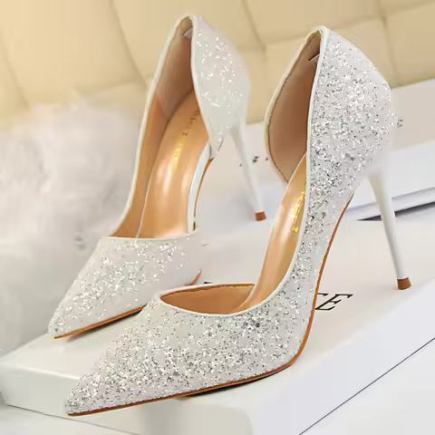 BIGTREE Shoes Champagne Women Pumps Sequin Wedding Shoes Stiletto High Heels Women Shoes Luxury Part
