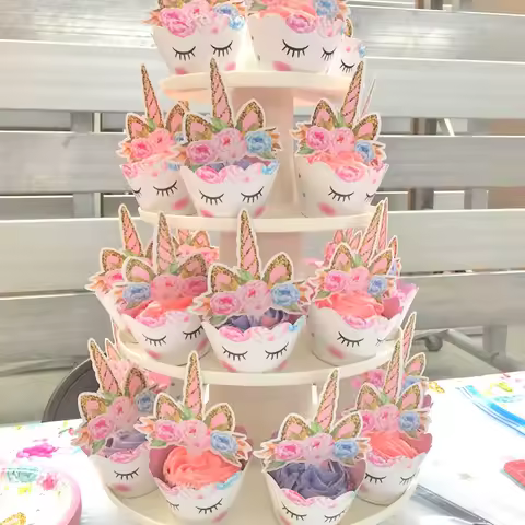 Rainbow Unicorn Cupcake Wrappers With Cake Topper Unicorn Theme Girls 1st Birthday Party Cake Decor 