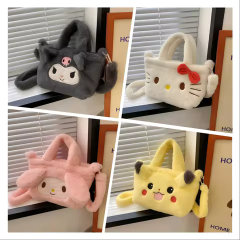 Sanrio Bag Kawaii Kuromi Cinnamoroll My Melody Hello Kitty Cartoon Anime Plush Handbag Makeup Bag Tr