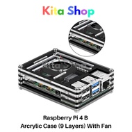 Raspberry Pi 4 Model B Acrylic Case 9 Layers with Cooling Fan (Transparent and Black)