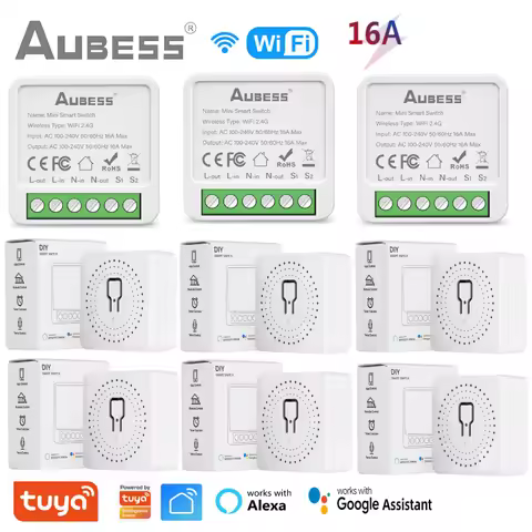 AUBESS 16A WiFi Tuya Mini DIY Smart Switch 2 Way Control Light Swithes Smart Home Automation Module 