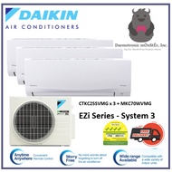 Daikin EZI SERIES System 3 Inverter Aircon R32 Gas - 4 Ticks [MKC70WVMG/ CTKC25SVMG x 3] FREE Installation