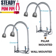 DOUBLE FLEXIBLE HOSE KITCHEN PILLAR WALL SINK TAP / TWIN SPOUT WALL PILLAR MOUNTED SINK FAUCET / KEPALA PAIP AIR SINKI