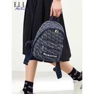 ELLE Active Female Bag Imitation Denim Retro Backpack Portable Lightweight Full Print Letter Jacquar