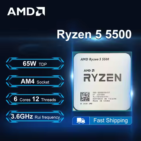 AMD Ryzen 5 5500 3.6GHz 6-Core 12-Thread R5 5500 Processor 65W 7NM L3=16M DDR4 Socket AM4 No Fan