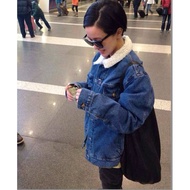 American Apparel AA Fleece Lining Dark Blue Denim Jacket Yang Mi Same Style Hong Kong Official Websi