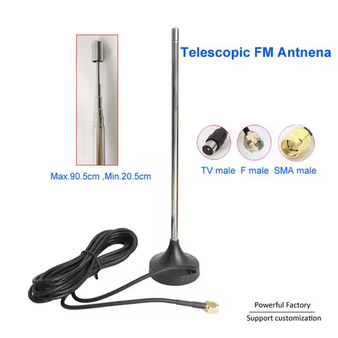 Telescopic FM Antenna with Magnetic Base Remote Radio Antenna 7DBI Gain 3m Cable Length Adjustable O