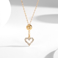 Lanmi Jewelry Kalung Rantai Bola Kristal Cinta Berlapis Emas Stainless Steel Anti Luntur Aksesoris P