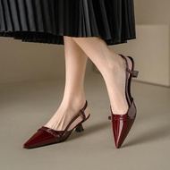 Women's high heels 4CM French open-toe high heels 4p black and red comfortable heels