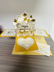 現貨 一張 立體 賀卡 心意 心思 金黃色 週年 紀念日 情侶 愛人 戀人 結婚 祝福 慶祝 碰杯 浪漫 💕 禮物盒 happy anniversary celebration 🎉 present b
