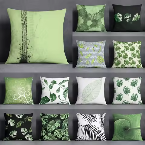 Tropical green plant leaf print pattern home office bedroom sofa car decoration throw pillow pillowc
