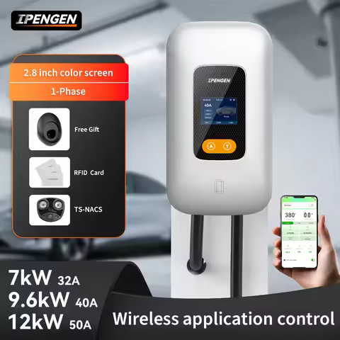 IPENGEN EV Charging Station 32A 7KW TS-NACS Charger Plug for Tesla Car Charger EVSE Wallbox 9.6KW 12
