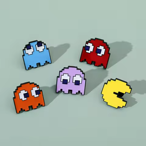 Japanese Cartoon Game Peripheral Metal Badges and Accessories Pac-Man Alloy Drip Oil Brooch Bean Man