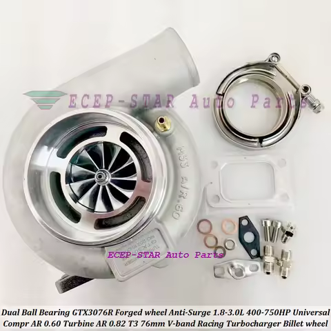 Dual Ball Bearing GTX3076R GT3076R Turbocharger Forged Wheel Universal Turbo 1.8L-3.0L 400-750HP C .