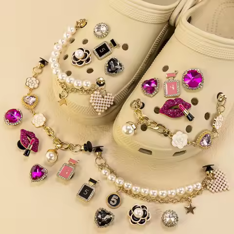 1-5pcs Metal Pins Luxury Shoes Charms for Women Favor Gifts Perfume Flower Jewelry Pearls Girls Shoe