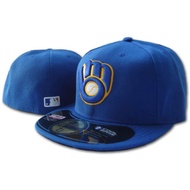MLB Team  Dark Blue Cap Full Seal Flat Brim Baseball Cap Milwaukee Brewers Unisex Sports Size Cap Me