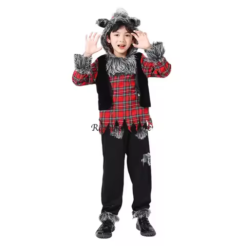 Children Wolf Cosplay Clothing Halloween Werewolf Wolf Man Cos Costumes for Children School Carnival