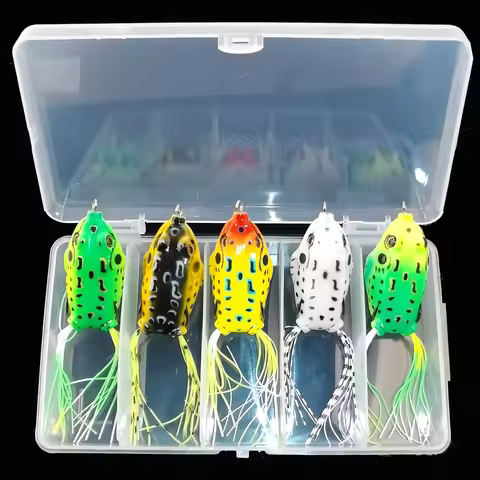Aorace 5Pcs 6G 13G Frog Soft Lure Tube Bait Plastic Fishing Lure with Fishing Hooks Topwater Ray Fro