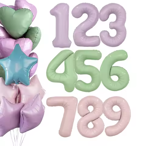 18Inch Vintage Purple Green Heart Star Balloon Set 40inch Number Balloon for 30 40 50 60 Birthday Pa