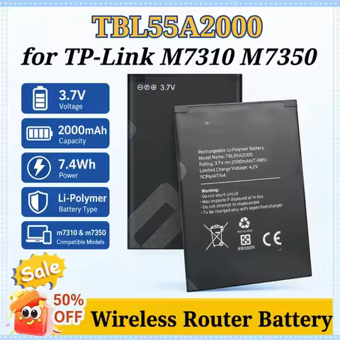 3.7V 2000mAh 7.4Wh TBL55A2000 Replacement Battery for TP-Link M7310 M7350 Wireless Router High Capac