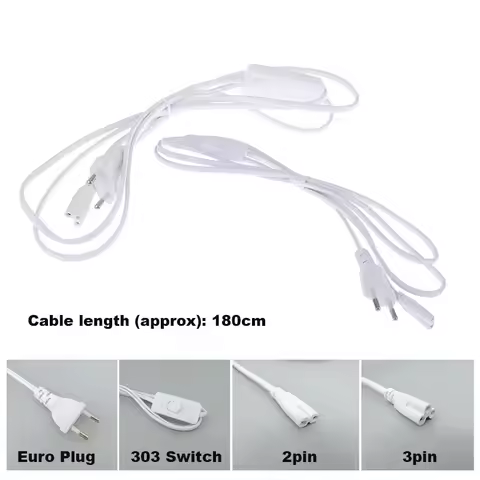 1.8m Lighting Accessory 250V EU Plug Cord Extension with ON/OFF Switch Cable For T5 LED Tube T8 Powe