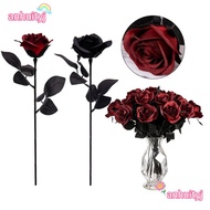 ANHUITYJ Artificial Black Roses Fake Flowers, DIY Long Stem with Leaves Cemetery Roses, Black and Wh
