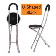 Lepatstore Anti-Slip Walking Stick for the Elderly Stainless Steel 3/4 Legs Folding Cane With Seat T