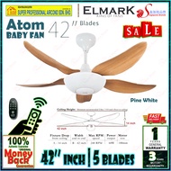 Elmark Baby Fan Atom 42 inch Ceiling Fan with Remote Control | 5 ABS blades | AC Motor | Pine White