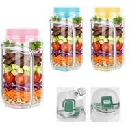 Creative Plastic Square Salad Storage Jar Kitchen Portable Salad Jar I2J4