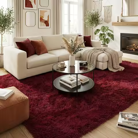 Extra Thick Plush Area Rug with 4 Anti-Slip Pads, Ultra Soft Fluffy Shaggy Rug for Living Room Bedro