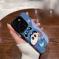 Leather Casing for iPhone 16e 16 15 14 13 12 11 Pro X XR XS Max 6 6s 7 8 Plus Cute Shin-chan Cartoon